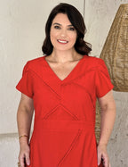 Vestido Midi Com Nervuras Vermelho