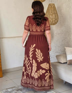 Vestido Longo Estampa Barrado Marrom