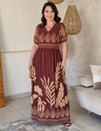 Vestido Longo Estampa Barrado Marrom