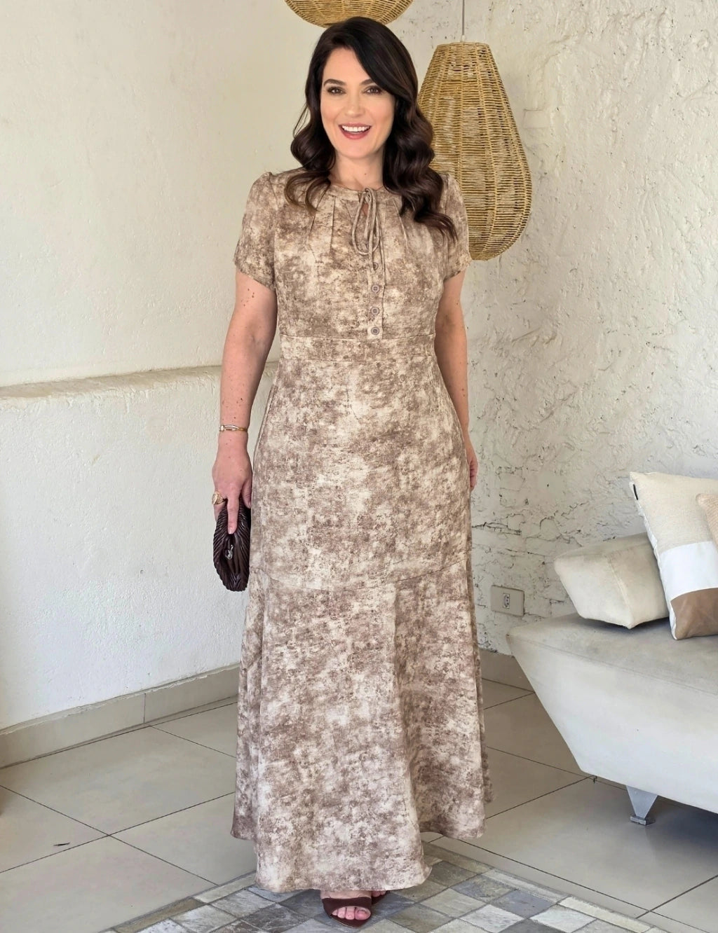 Vestido Longo Tai Dai Marrom