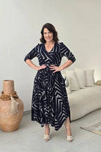 Vestido Longo Geométrico Marinho Luciana