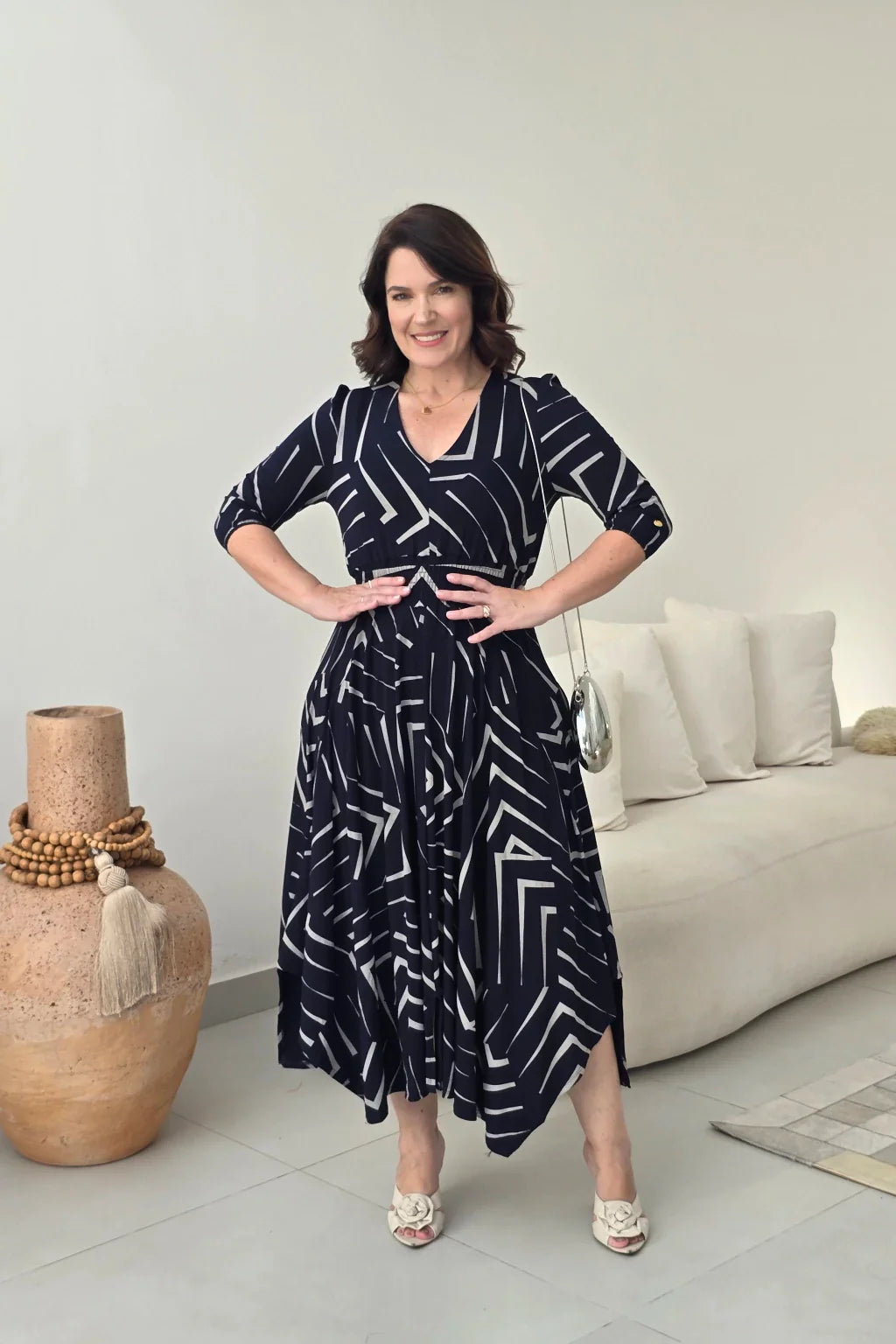 Vestido Longo Geométrico Marinho Luciana