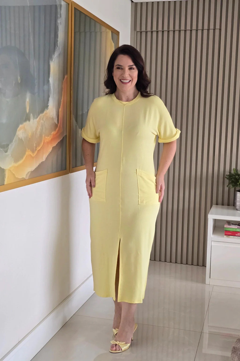 Vestido Midi Moletinho Amarelo - Manuela