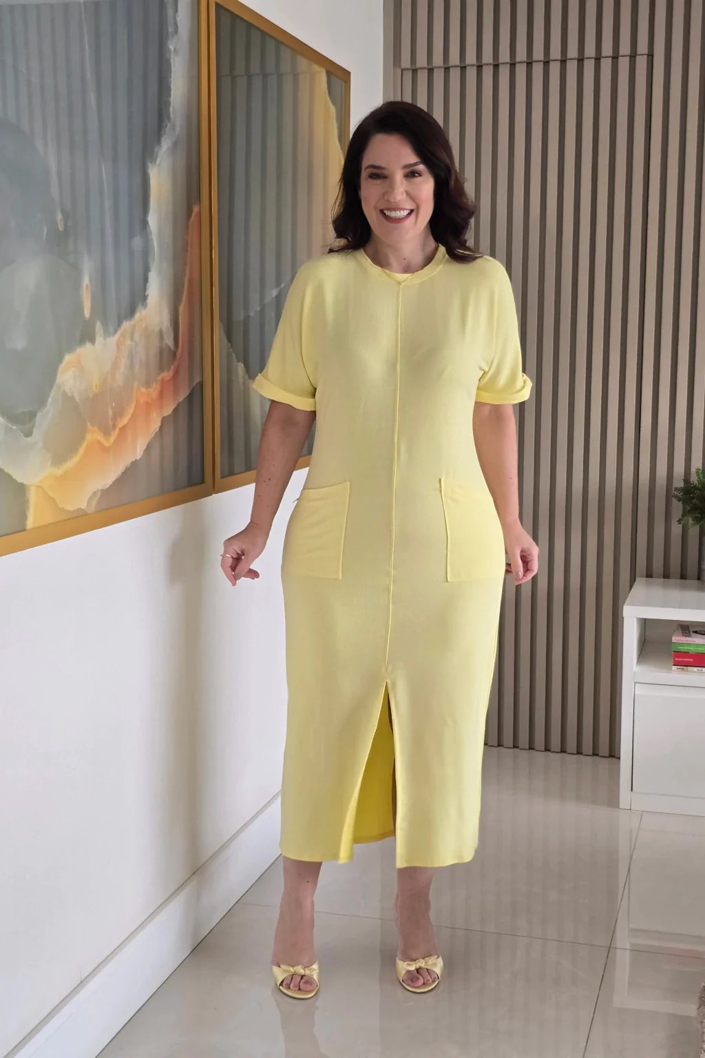 Vestido Midi Moletinho Amarelo - Manuela