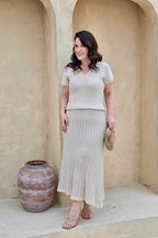 Conjunto Blusa e Saia Midi em Linha Areia - Mel